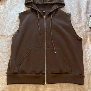 brown sleeveless jacket